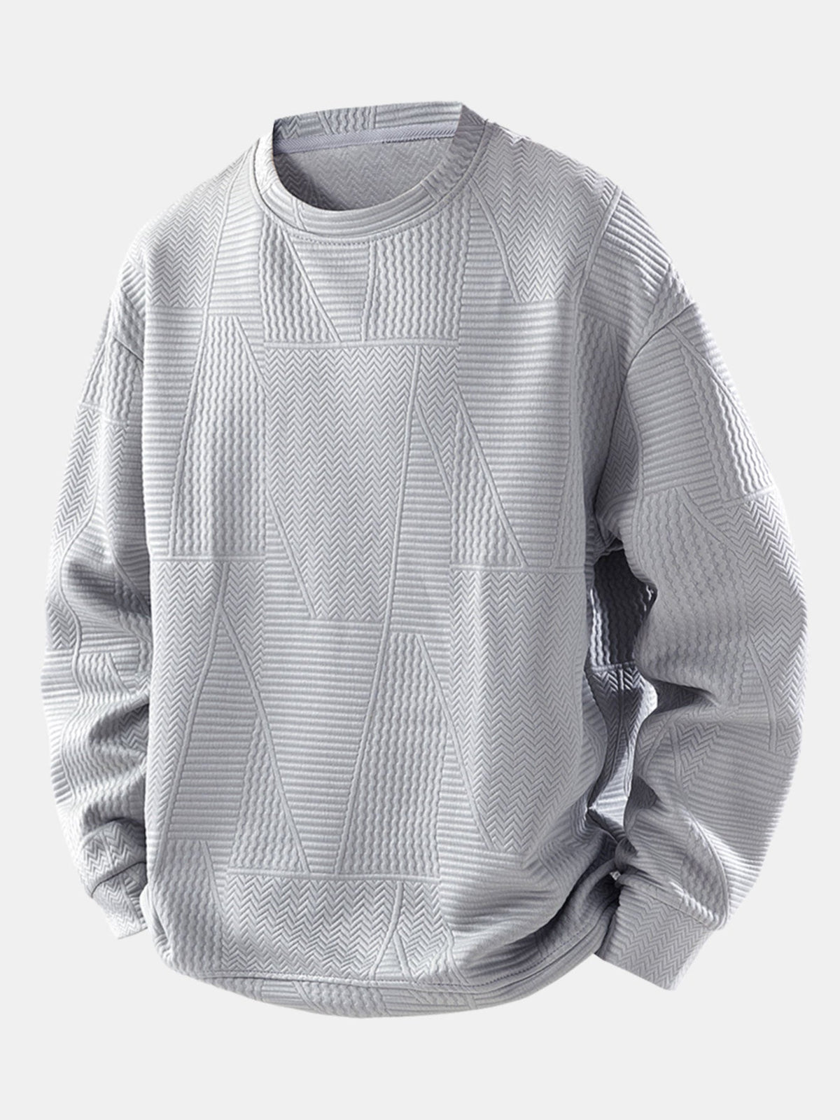 Men's Geometric Jacquard Crew Neck Sweatshirt – Relaxed Fit Textured Pullover for Autumn and Winter