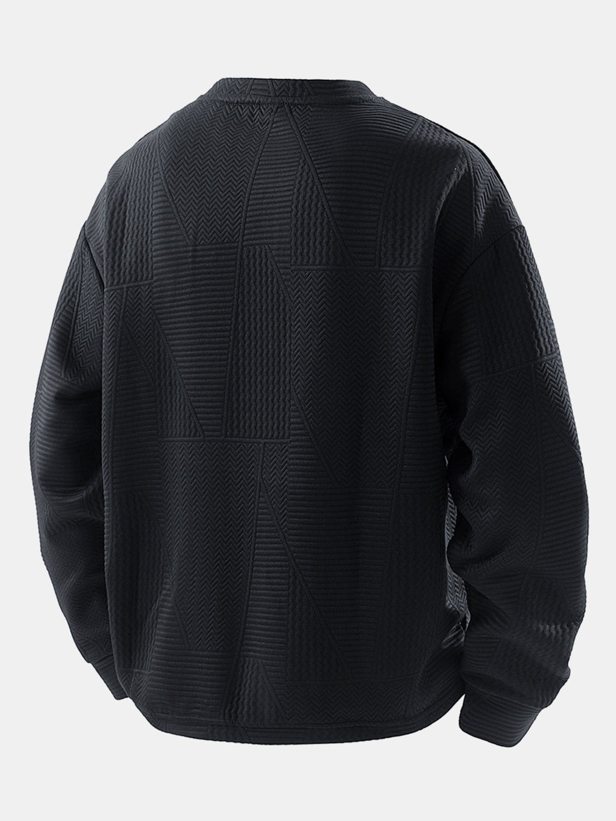 Men's Geometric Jacquard Crew Neck Sweatshirt – Relaxed Fit Textured Pullover for Autumn and Winter