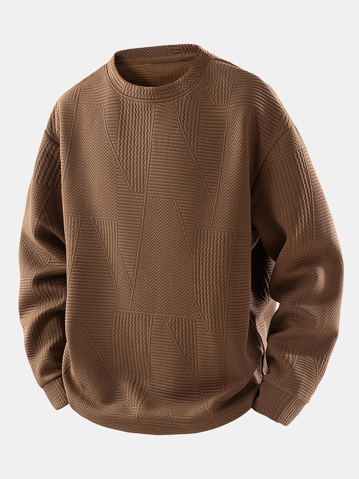 Men's Geometric Jacquard Crew Neck Sweatshirt – Relaxed Fit Textured Pullover for Autumn and Winter