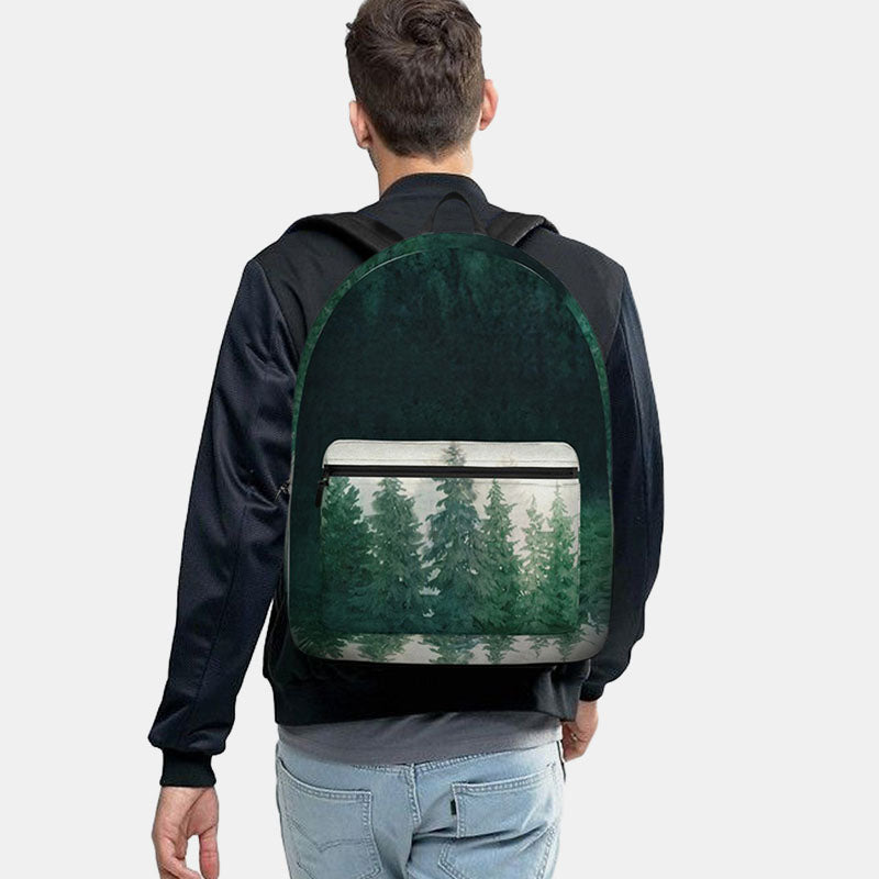 Unisex Woodland Print Backpack – Rounded Oxford School Bag with Large Front Zip Compartment