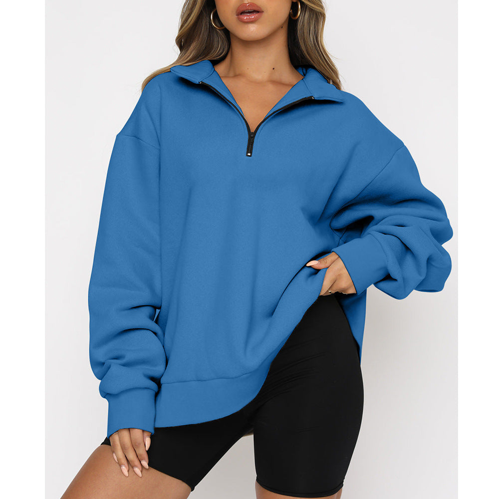 Γυναικείο oversized φούτερ με γιακά και μισό φερμουάρ – Άνετη μακρυμάνικη μπλούζα για καθημερινό layering