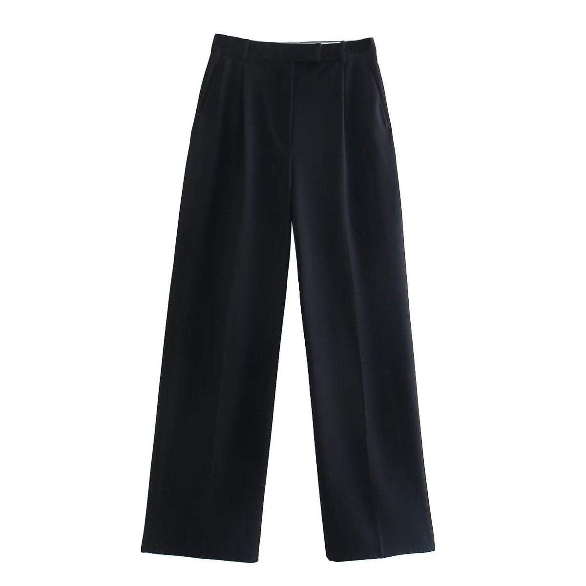 Pantaloni sartoriali da donna a vita media e gamba larga - modello lungo e leggero in misto cotone per ufficio, look smart casual primaverili ed estivi e uso quotidiano