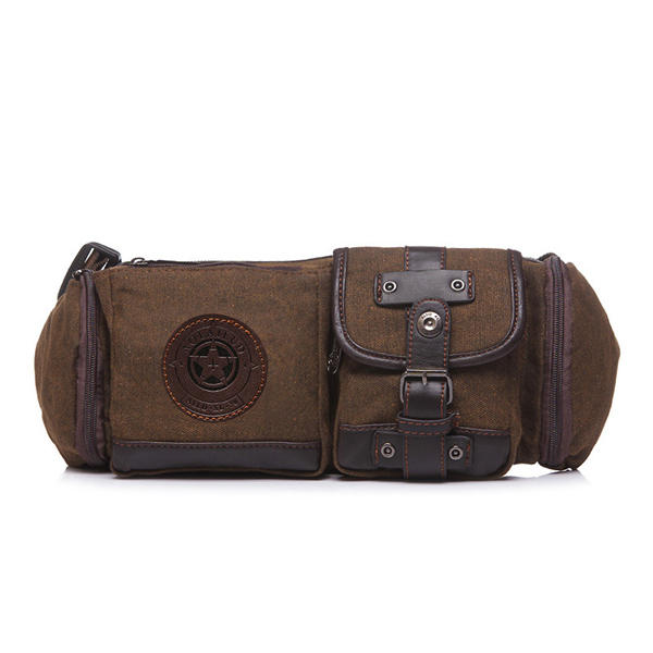 Men’s Vintage Canvas Waist Bag – Multi-Pocket Utility Hip Pack with Adjustable Crossbody Strap