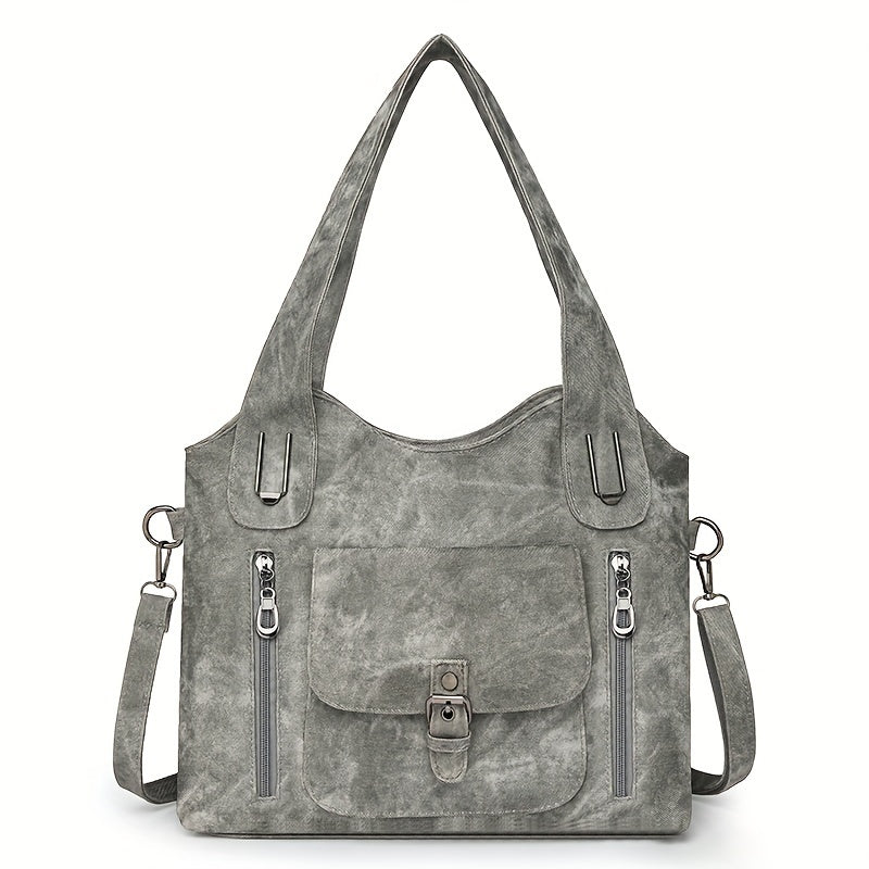 Dame Vintage Vegan Læder Skuldertaske – Rummelig Crossbody med Flere Lommetasker til Hverdagsbrug