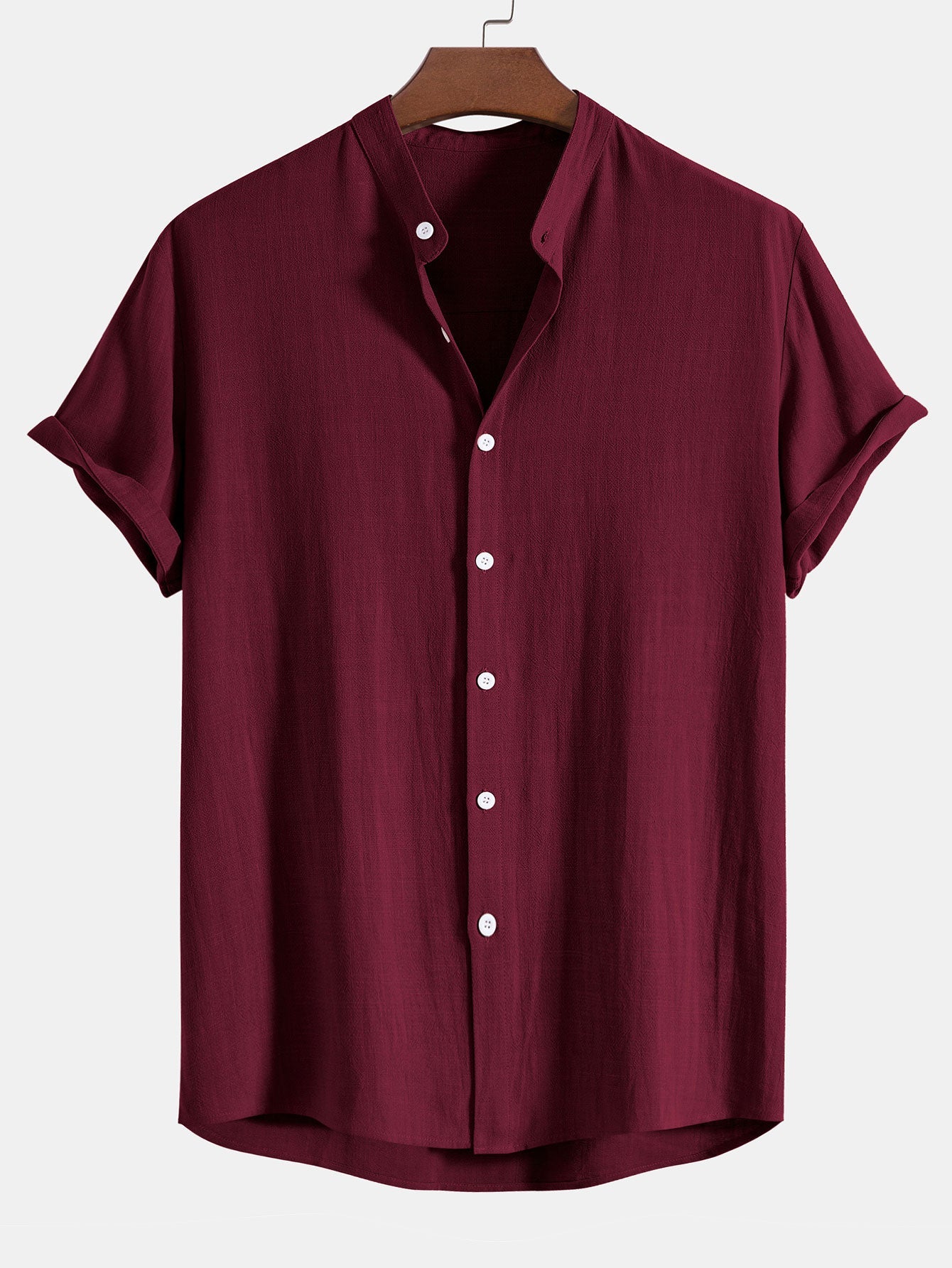 Men’s Linen Blend Summer Co-Ord – Stand Collar Shirt with Straight-Leg Trousers