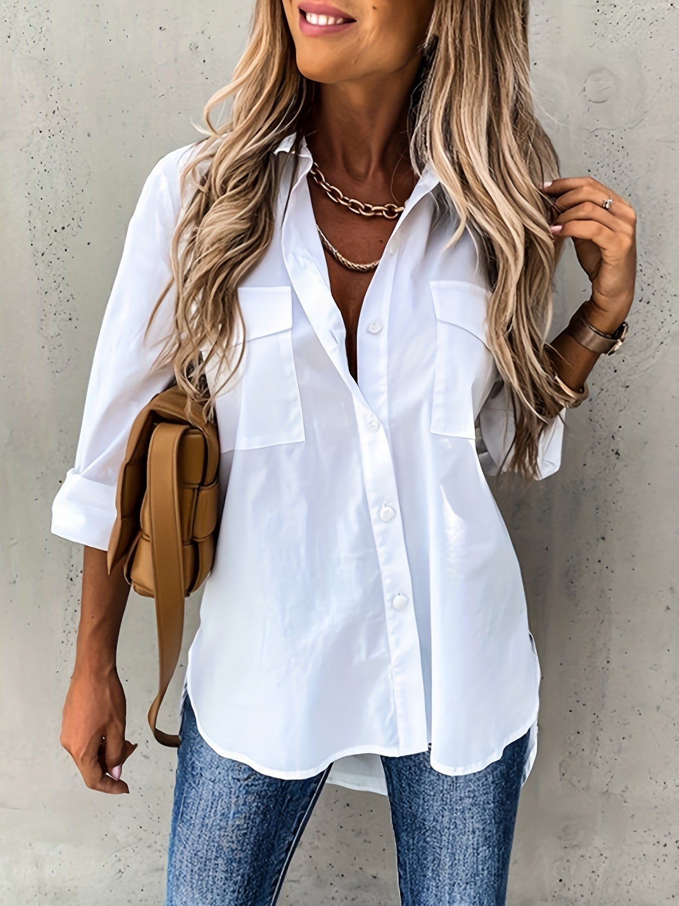 Camicia Donna con Colletto a Risvolto – Leggera, Traspirante, Elegante, Alla Moda, Confortevole, Casual, Blusa Quotidiana