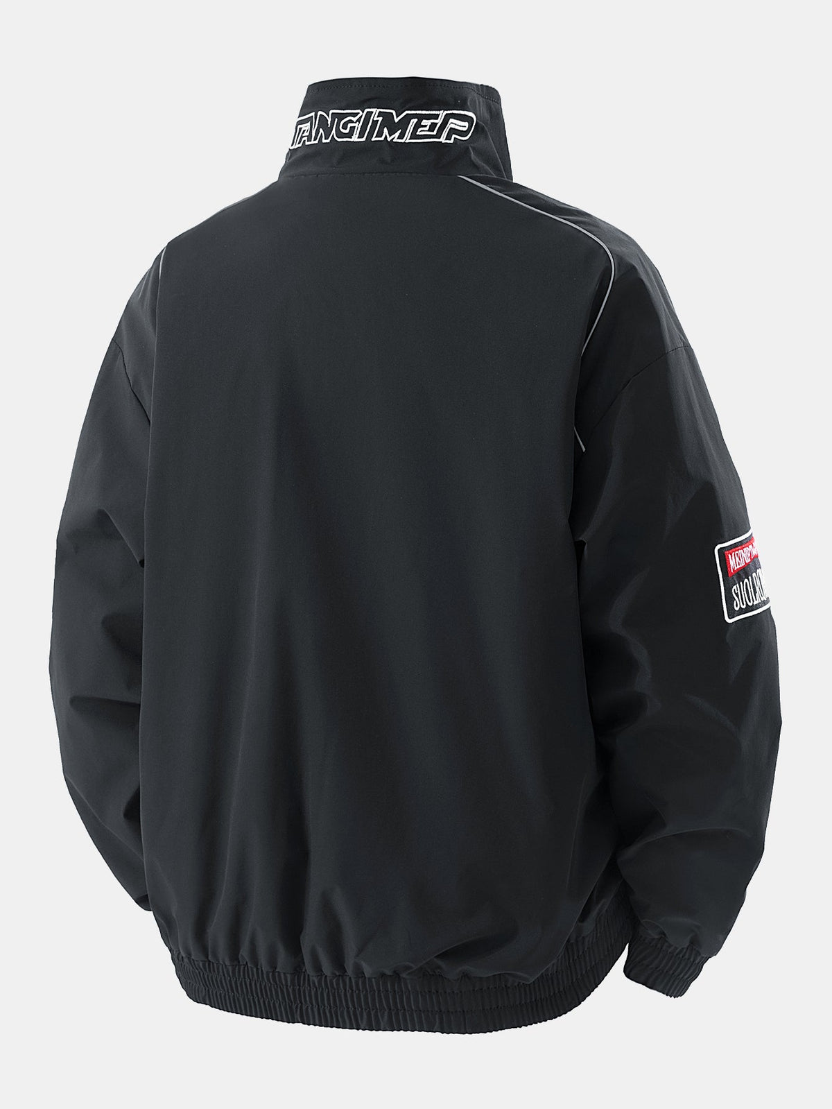 Męska kurtka bomberka z haftem inspirowanym wyścigami samochodowymi, ze stójką - luźna, zapinana na zamek odzież wierzchnia w stylu streetwear na jesień