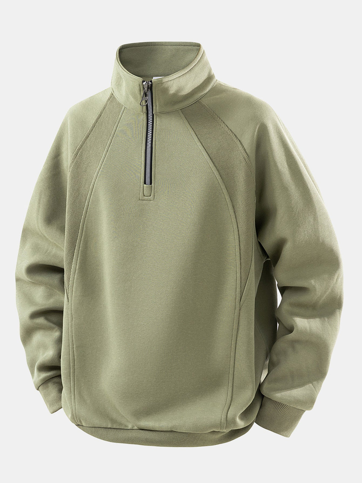 Sweatshirt de mistura de algodão com fecho até ao peito e gola subida para homem - Camisola casual de corte descontraído para o outono e o inverno