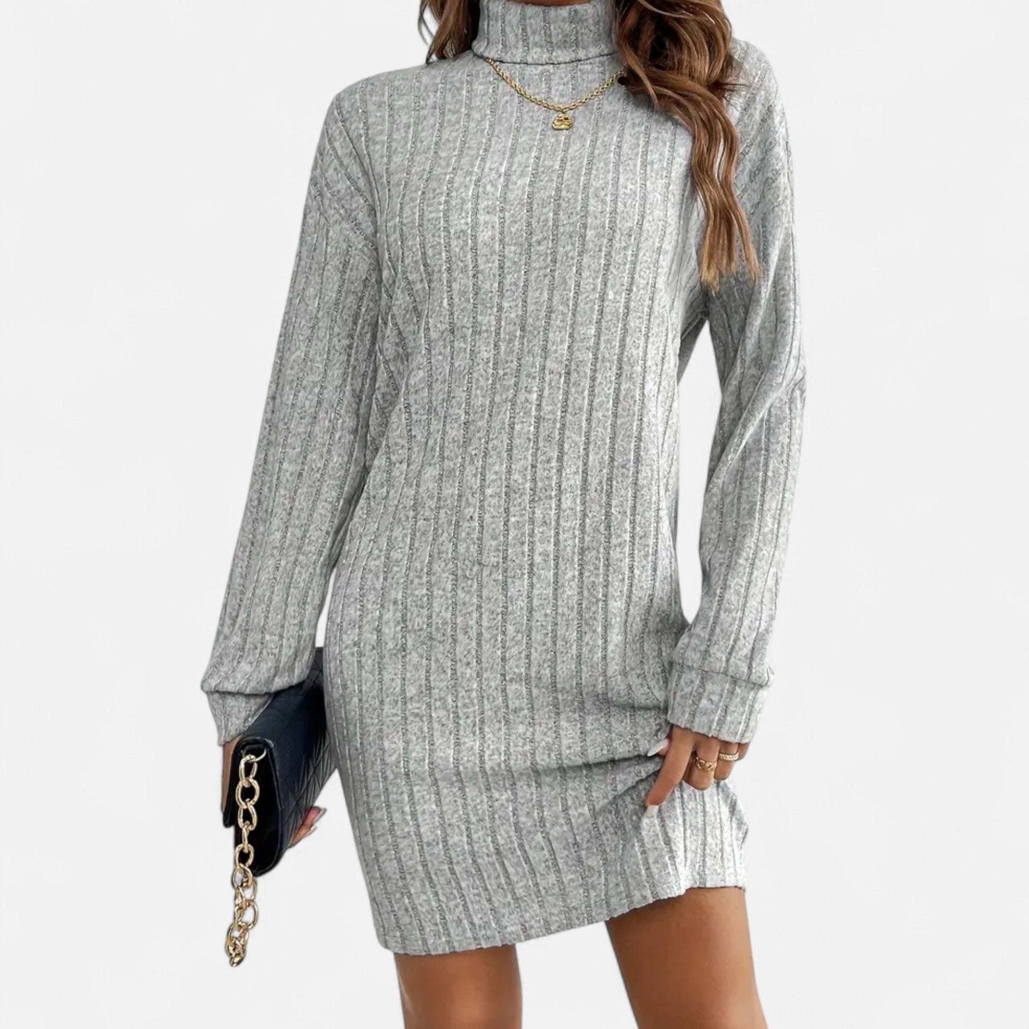 Valmonti | Women’s Turtleneck Textured Knit Dress