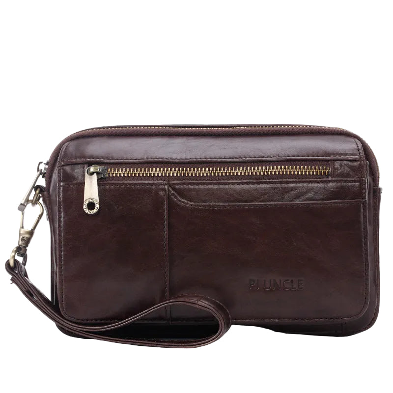 Men’s Genuine Leather Clutch Bag – Spacious Zip-Around Wristlet with Organised Storage Pockets