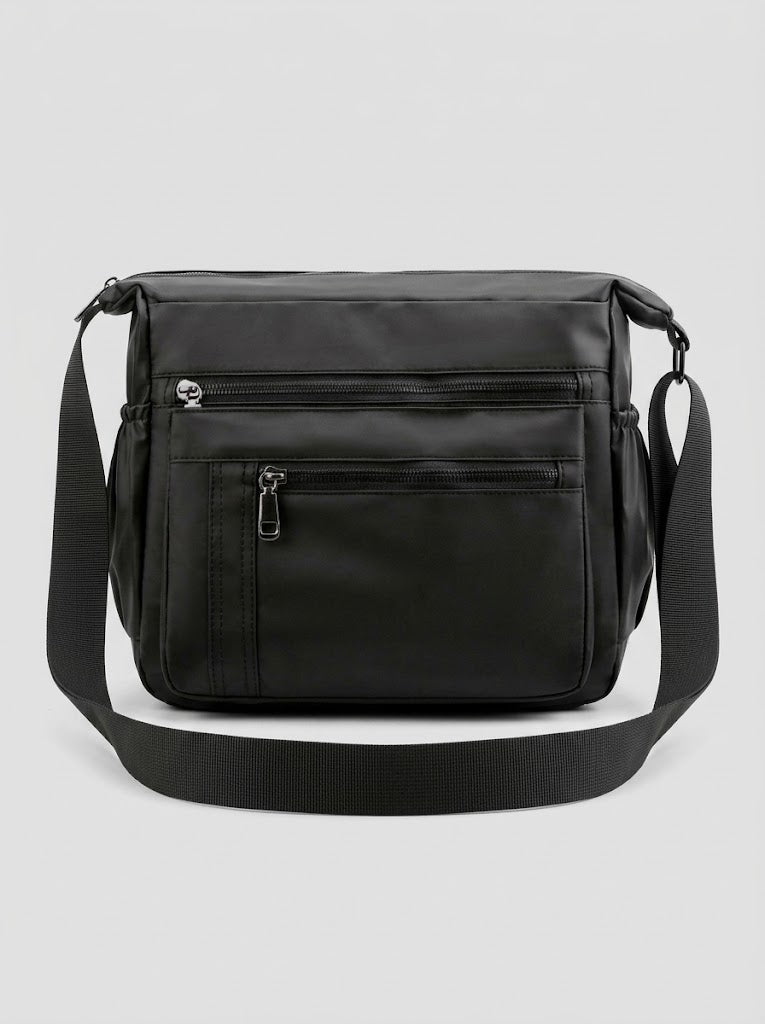 Crossbody-taske i nylon til mænd med flere lommer – rummelig skuldertaske med justerbar rem og rum med lynlås