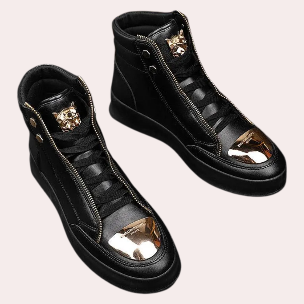 Pantofi sport bărbați cu glezna înaltă, vârf metalic, design statement, adidași streetwear