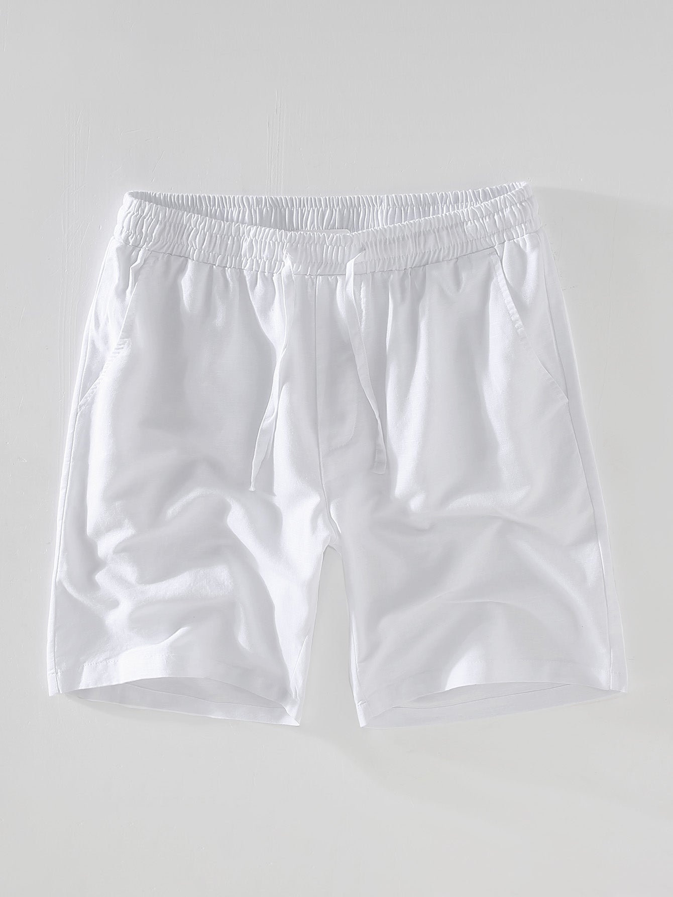 Mænds mesh-cubansk skjortesæt – shorts i hørblanding med snøre til sommerens ferietøj