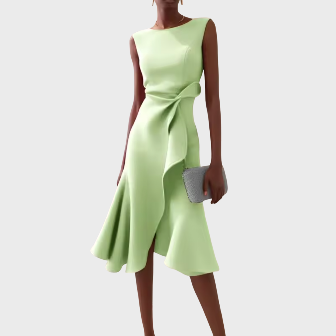 Women’s Sleeveless Midi Dress Asymmetric Draped Evening Style
