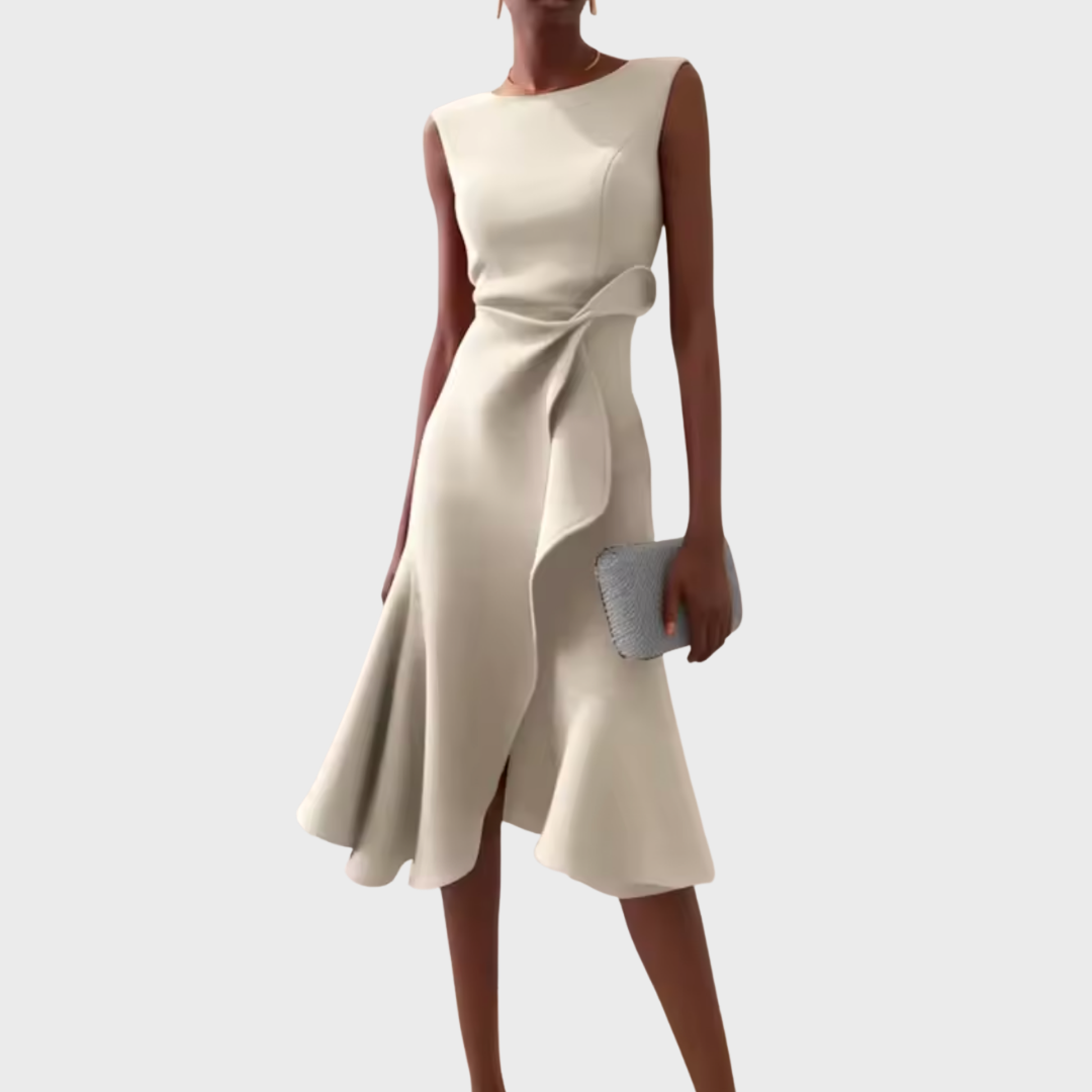 Women’s Sleeveless Midi Dress Asymmetric Draped Evening Style