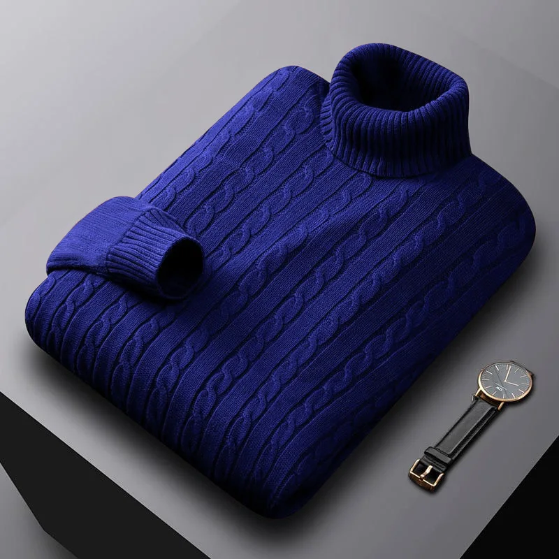 Camisola de gola alta de malha entrançada para homem – Camada quente e texturada para um estilo casual elegante no outono e no inverno