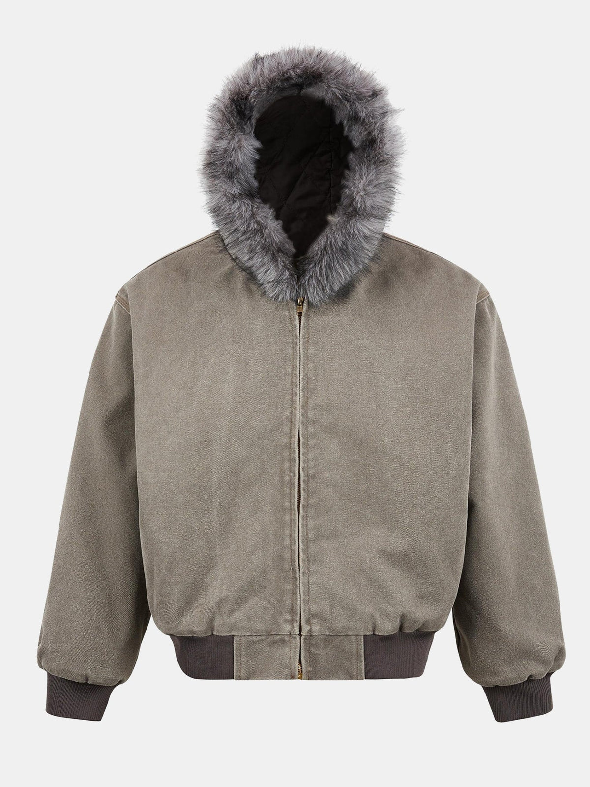 Bomber da uomo con cappuccio in pelliccia sintetica – Capospalla invernale dal taglio squadrato vintage, con polsini a coste e chiusura a zip