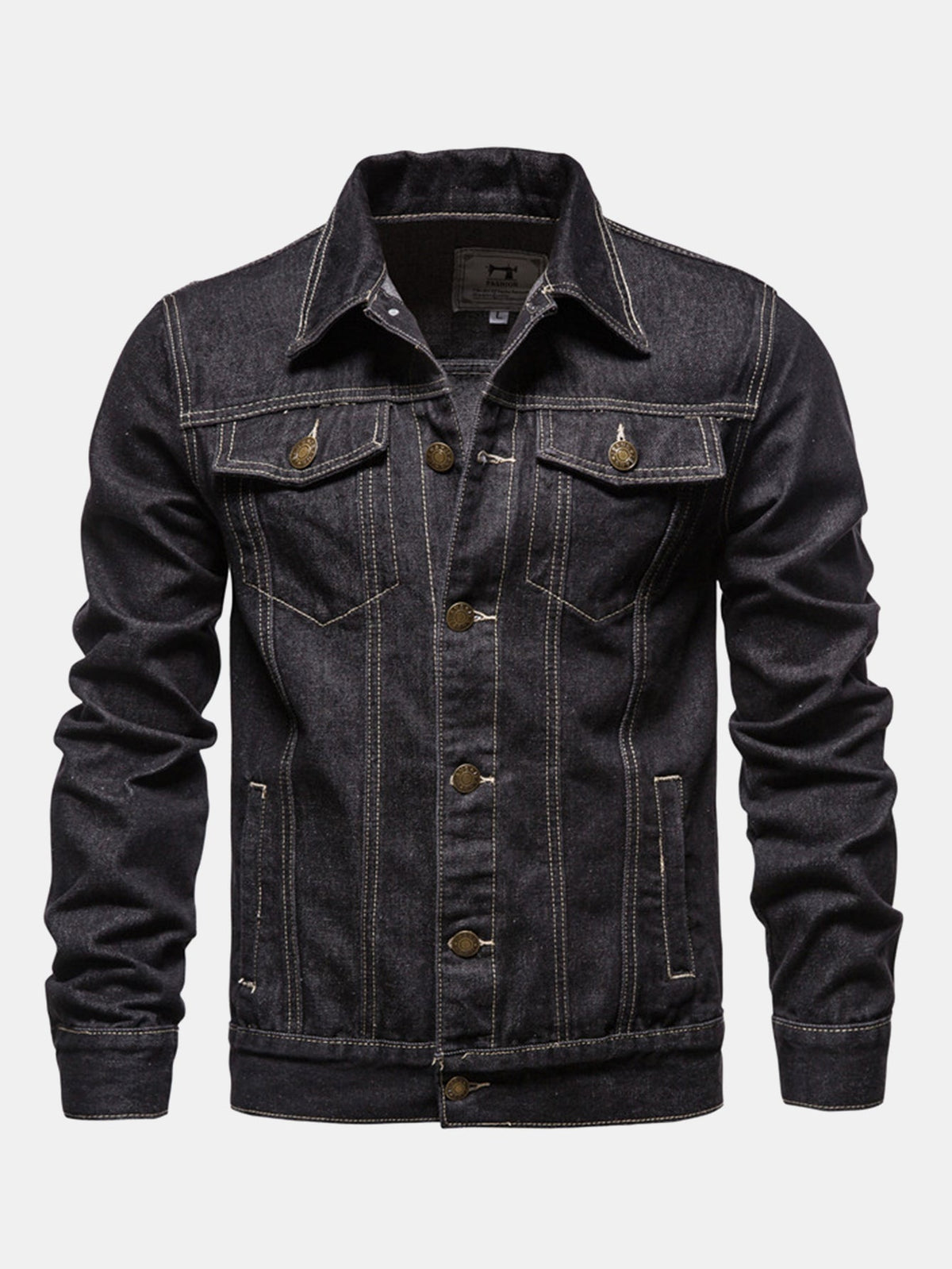 Veste trucker homme classique en denim délavé avec poches poitrine - Veste en coton à boutons, coupe classique, pour le printemps et l’automne