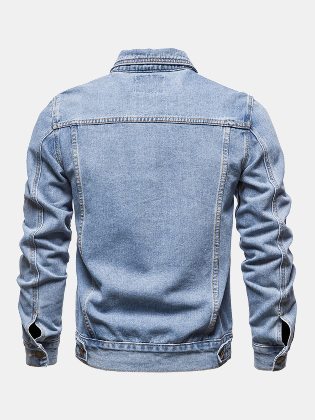 Veste trucker homme classique en denim délavé avec poches poitrine - Veste en coton à boutons, coupe classique, pour le printemps et l’automne