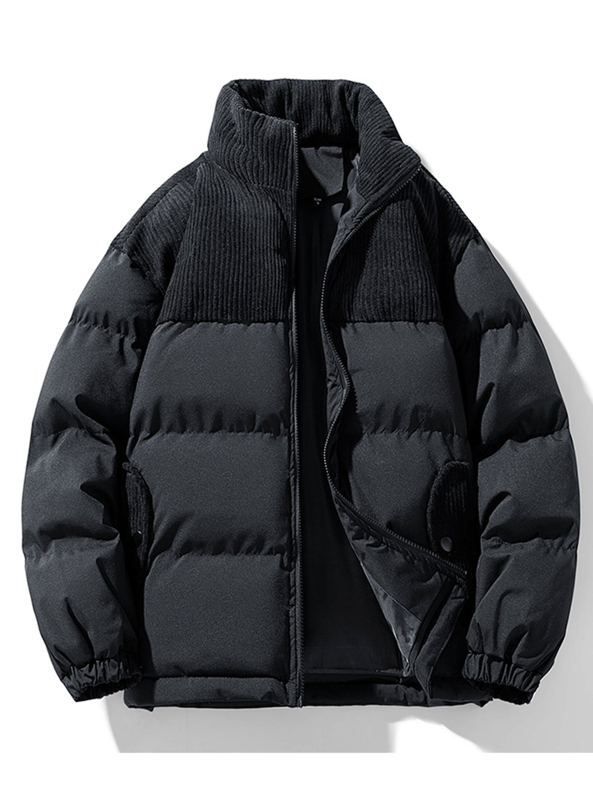 Herren-Pufferjacke aus Cord mit Einsätzen und Stehkragen – Warme Winterjacke mit lockerer Passform
