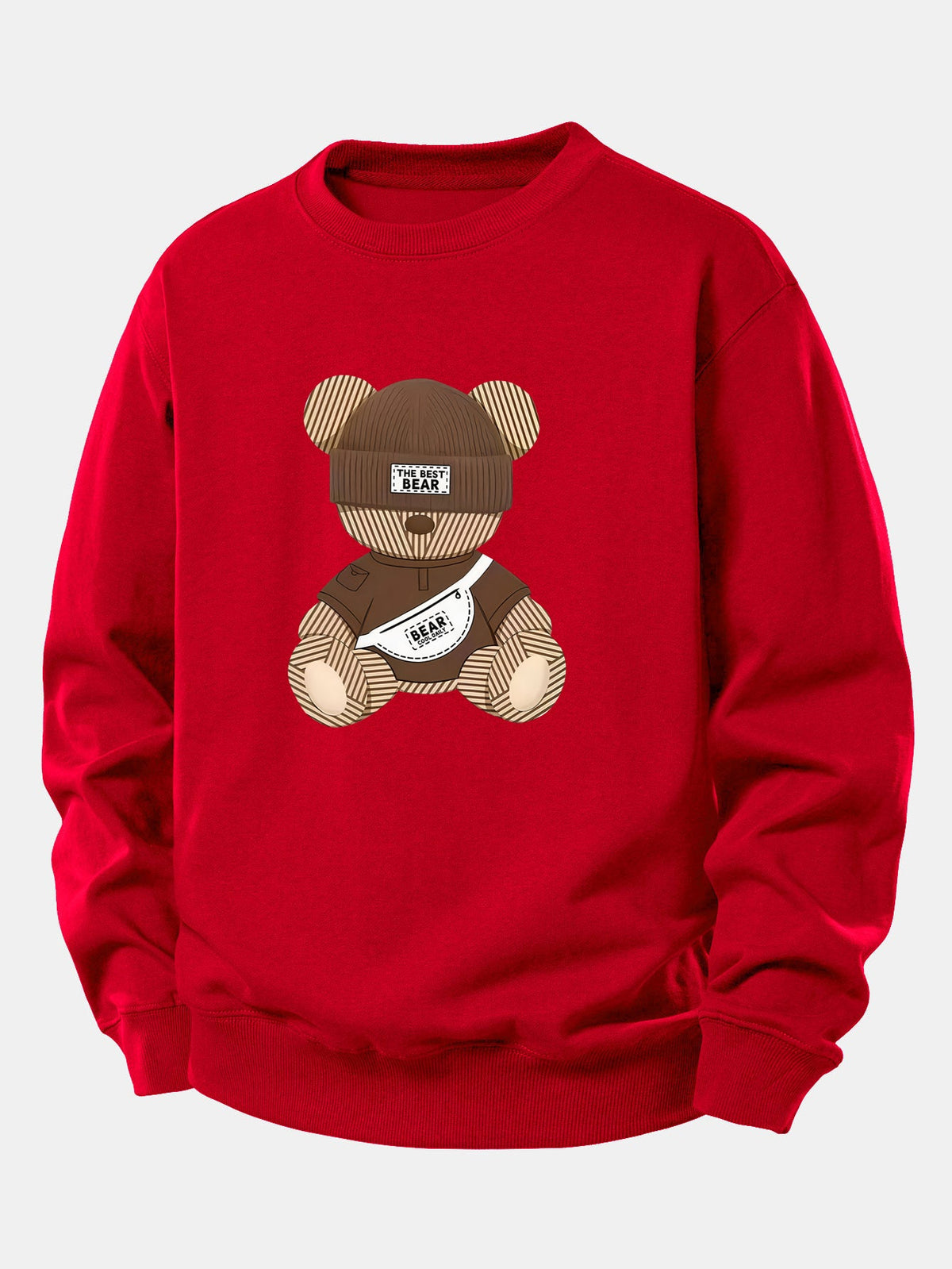Sweatshirt aus Baumwollmischgewebe mit Teddybär-Motiv für Herren – Relaxed Fit, lässiger Pullover mit Rundhalsausschnitt für den Herbstalltag