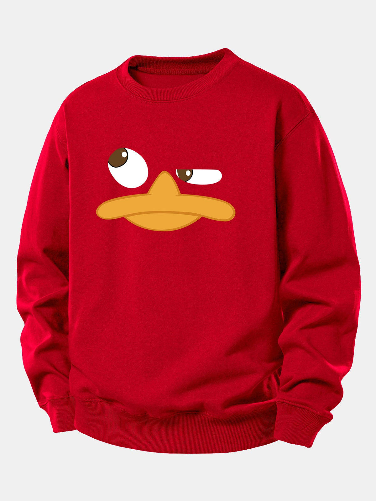 Sweatshirt masculino com estampa gráfica de pato de desenho animado – Corte descontraído, mistura de algodão, gola redonda, estilo casual urbano