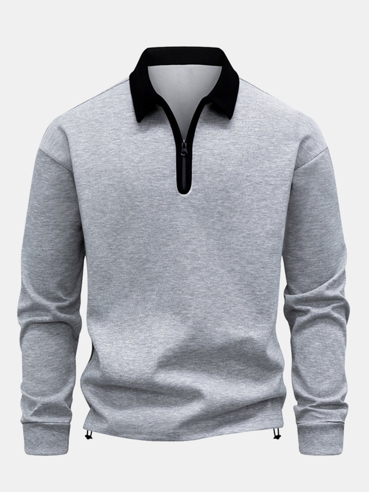 Hanorac bărbătesc cu croială lejeră, fermoar până la jumătate și guler polo – Pulover cu mânecă lungă și guler în contrast, pentru ținute smart casual