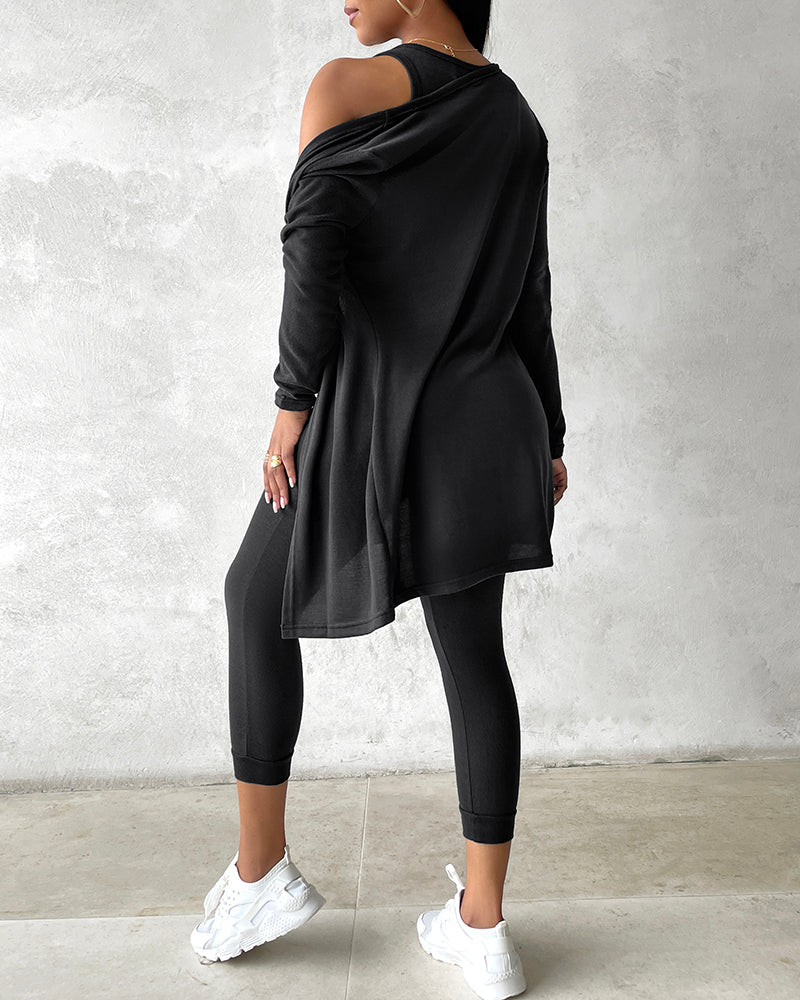 Women’s 3 Piece Lounge Set – Sleeveless Top, Open Front Cardigan & Relaxed Fit Pants