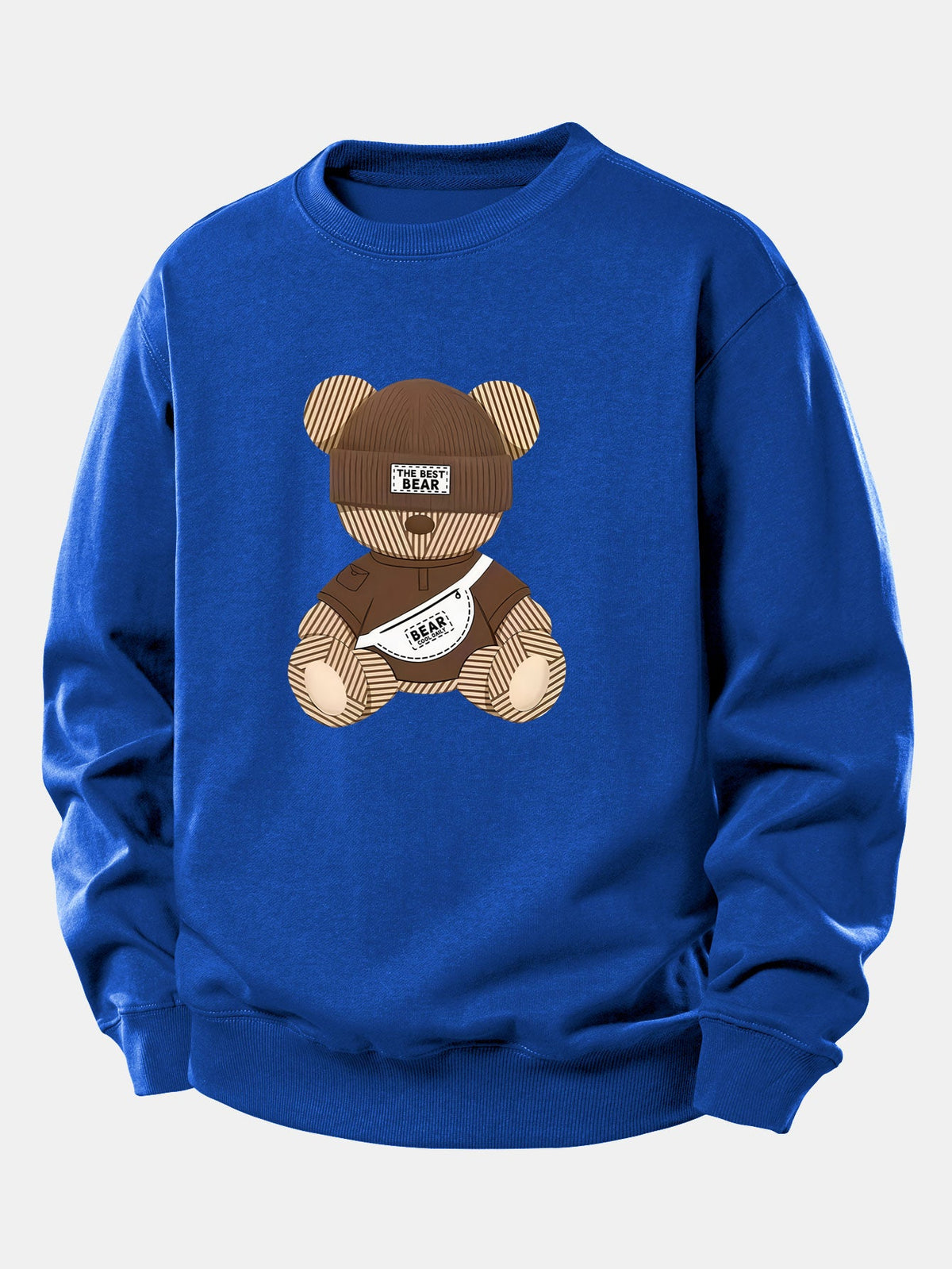 Sweatshirt aus Baumwollmischgewebe mit Teddybär-Motiv für Herren – Relaxed Fit, lässiger Pullover mit Rundhalsausschnitt für den Herbstalltag