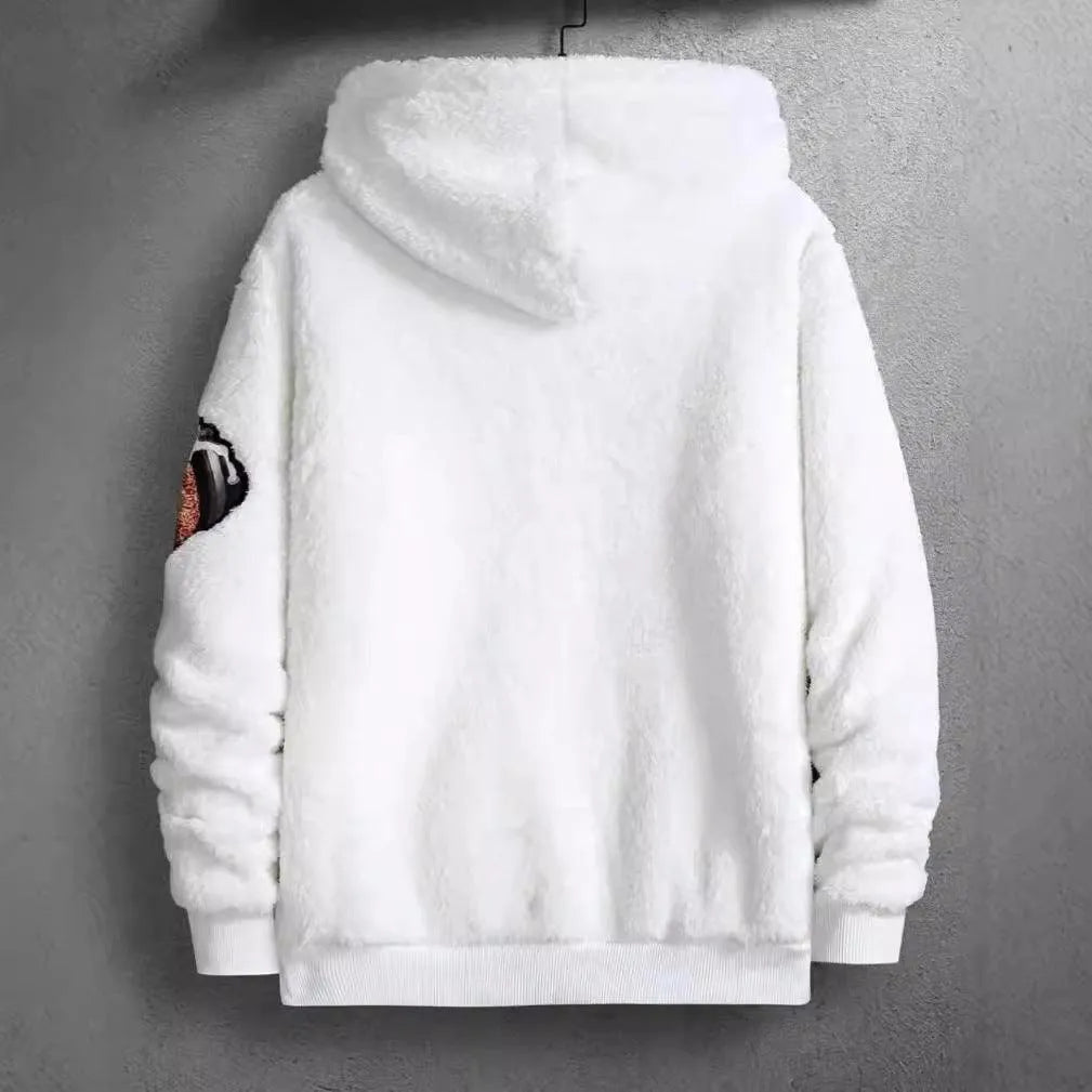 Men’s Teddy Fleece Hoodie – Plush Bear Print Pullover for Casual Winter Wear