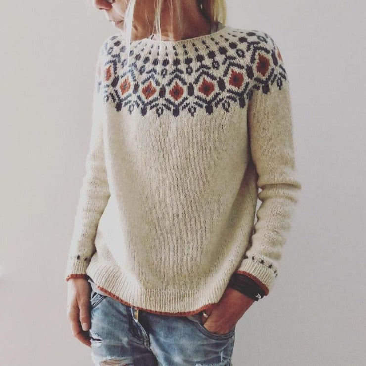 Women’s Patterned Knit Sweater – Stylish Warm Comfortable Elegant Soft Everyday Autumn Jumper
