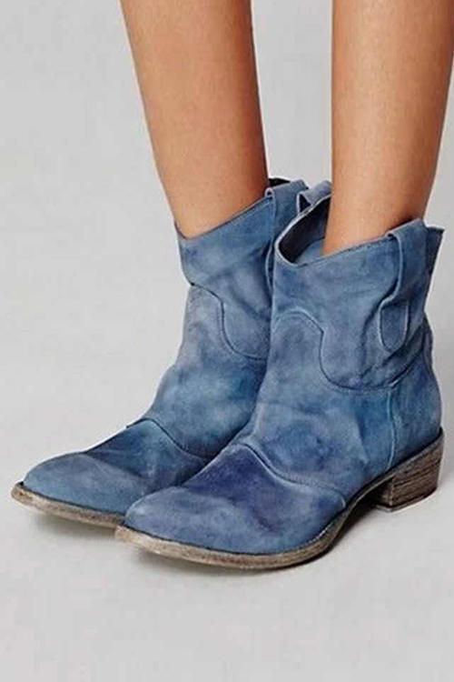 Damskie zamszowe botki kowbojskie za kostkę – vintage’owe buty na niskim obcasie, na jesienne podróże, weekendowe wyjścia, casualowe miejskie stylizacje i codzienne zestawy w stylu western