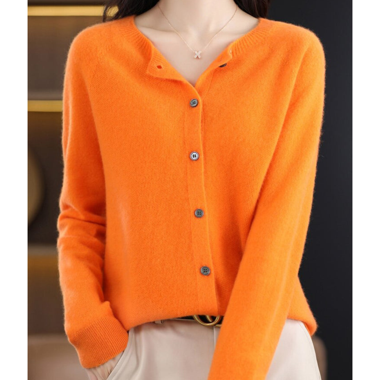 Luxury Merino Wool & Cashmere Cardigan for Women – Elegant O-Neck Winter Knit