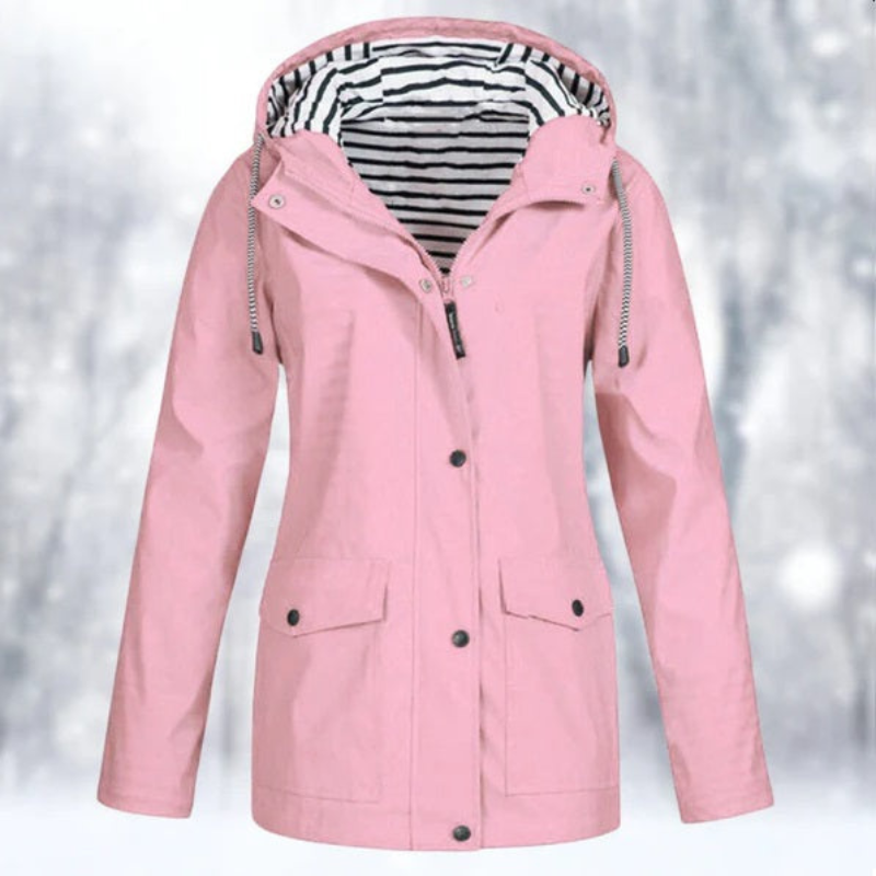 Damen-Regenjacke mit Kapuze – leichter Alltagsmantel mit Vordertaschen