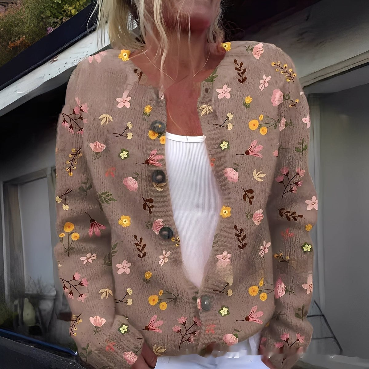 Damesvest met zachte textuur en print, knoopsluiting aan de voorkant - comfortabele, losvallende gebreide laag voor herfst en winter