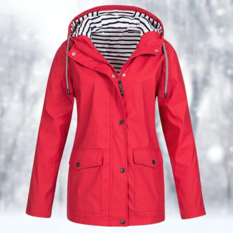 Damen-Regenjacke mit Kapuze – leichter Alltagsmantel mit Vordertaschen