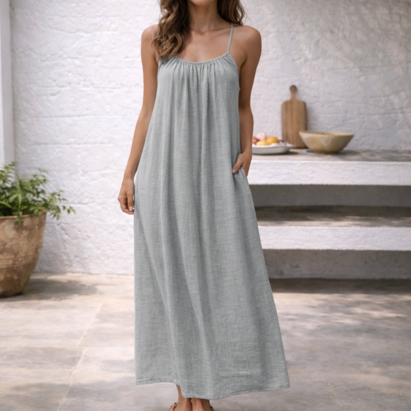 Vestido de playa maxi de ajuste relajado para mujer con tirantes ajustables