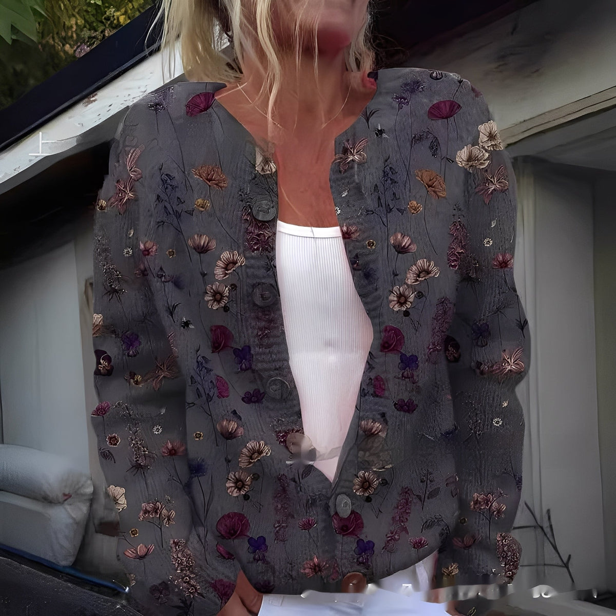 Damesvest met zachte textuur en print, knoopsluiting aan de voorkant - comfortabele, losvallende gebreide laag voor herfst en winter
