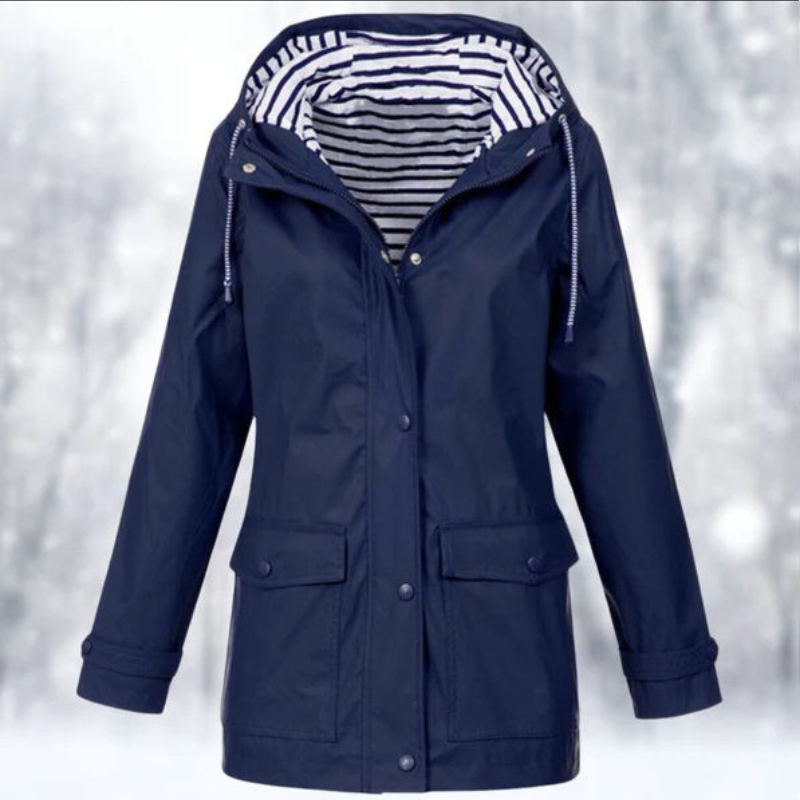 Damen-Regenjacke mit Kapuze – leichter Alltagsmantel mit Vordertaschen