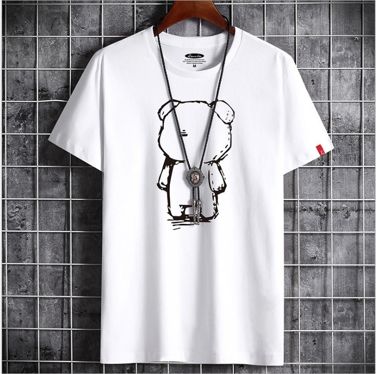 Tricou bărbătesc imprimat, cu guler rotund și mâneci scurte - Bluză cu croială dreaptă lejeră, pentru ținute casual de vară și purtare în weekend