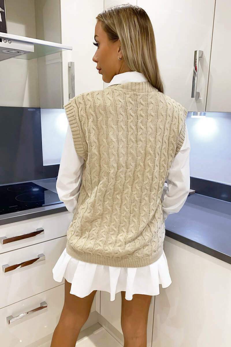 Women’s Cable Knit Vest and Shirt Two-Piece Set
