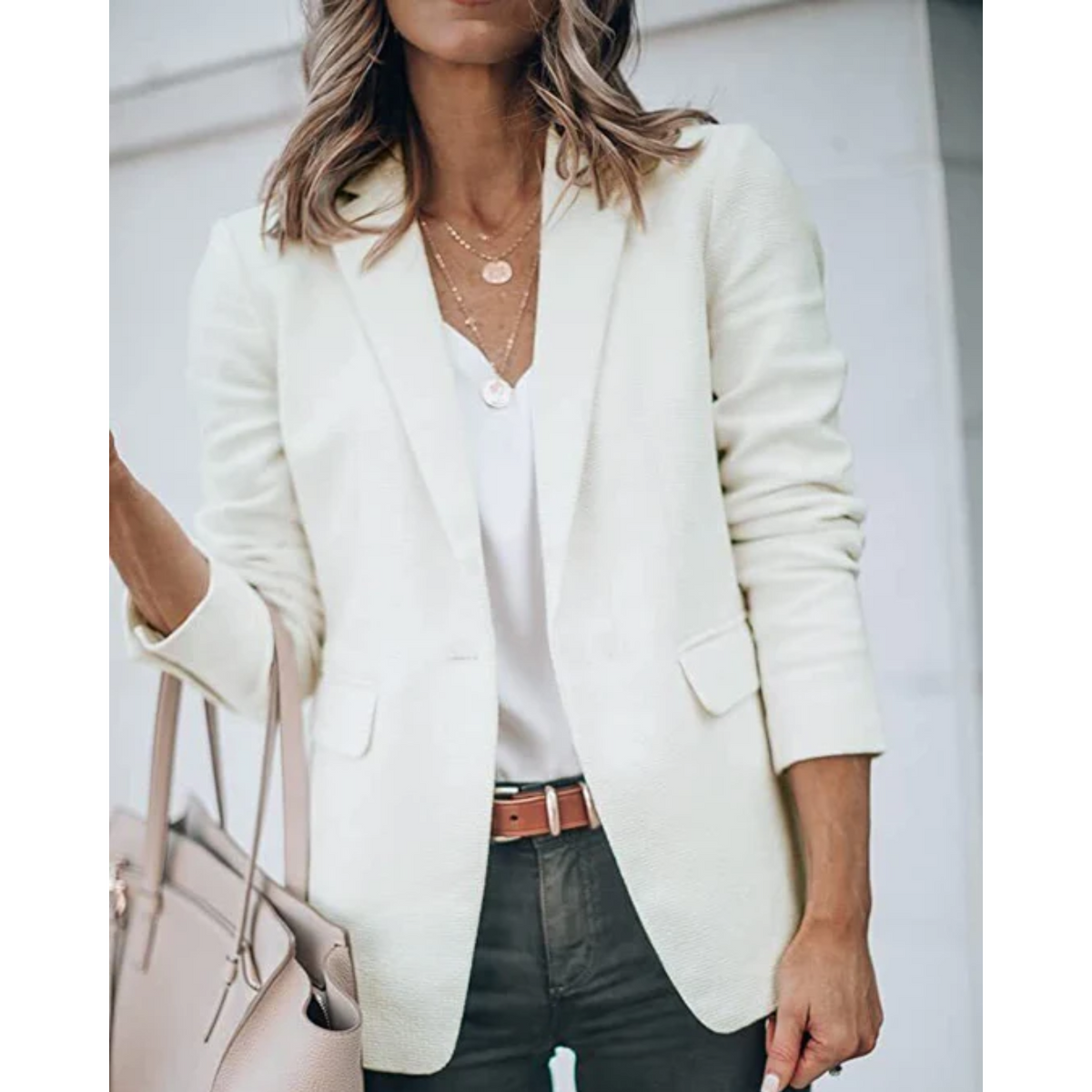 Blazer texturizado para mujer con solapas de muesca y corte holgado – Chaqueta clásica de sastrería para el trabajo y los fines de semana