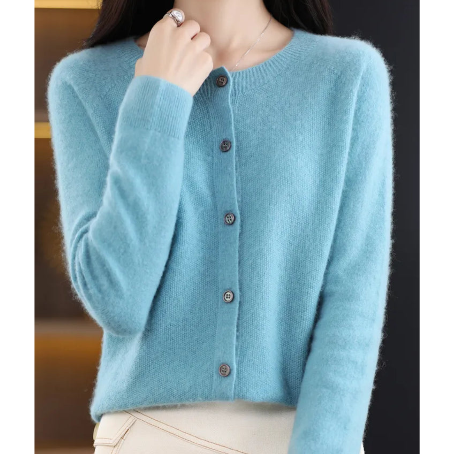 Luxury Merino Wool & Cashmere Cardigan for Women – Elegant O-Neck Winter Knit