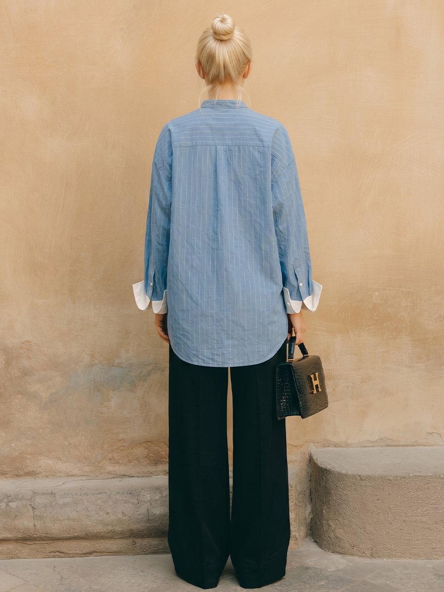 Comfortabel katoenen linnen overhemd voor dames met knoopsluiting, opstaande kraag en manchetten met omslag - lichtgewicht stijl met lange mouwen voor kantoor en smartcasual kleding