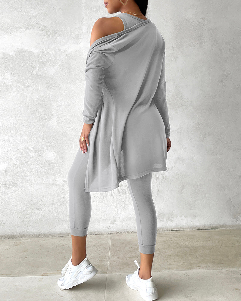 Women’s 3 Piece Lounge Set – Sleeveless Top, Open Front Cardigan & Relaxed Fit Pants
