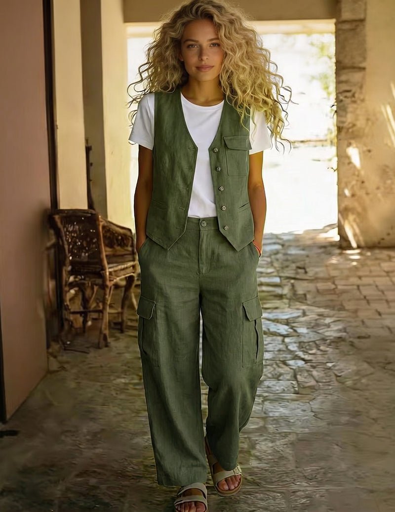 Completo con Gilet Utility da Donna e Pantaloni Cargo Larghi