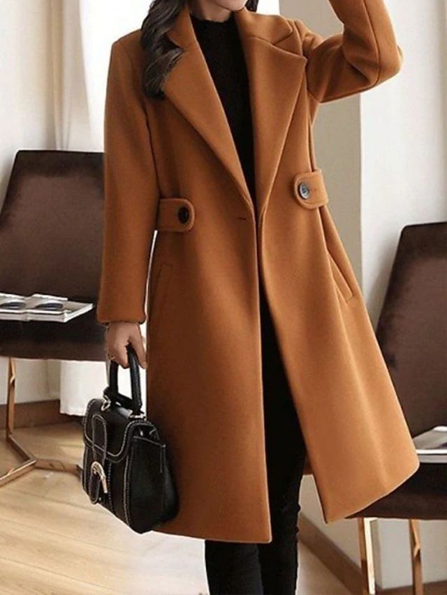 Manteau d’hiver ceinturé en laine pour femme – Superposition longue et ajustée pour le bureau et une tenue élégante par temps froid