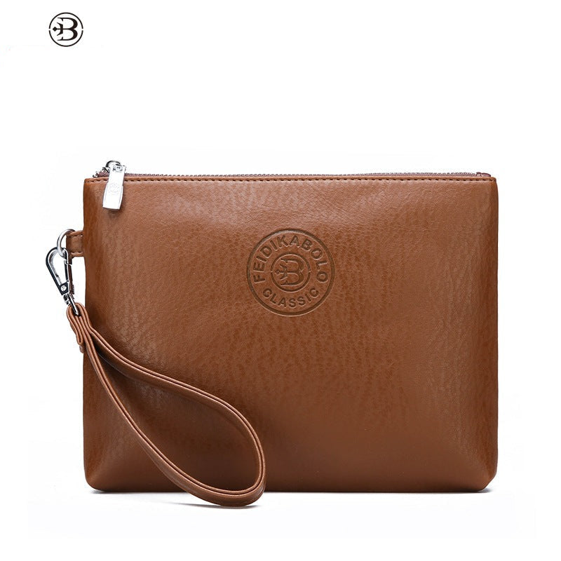 Men’s Leather Clutch Wallet Sleek Zip Business Carry Bag