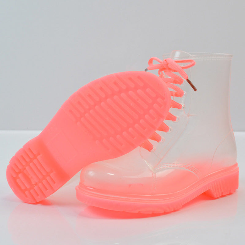Transparente Schnür-Regenstiefel für Damen – wasserdichte PVC-Knöchelstiefel mit rutschfester Sohle