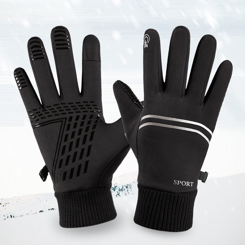 Mănuși de iarnă impermeabile pentru bărbați, compatibile cu ecrane tactile - din polar fleece, rezistente la vânt, antiderapante, pentru ciclism și schi